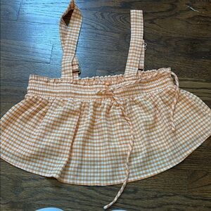 Orange and White Gingham Skirt with Elastic Waistband